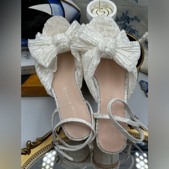 🆕 LOEFFLER RANDALL 🧿 NWOT Dahlia White Lace Bow Mid Heel, Sz 6 - Picture 7 of 15